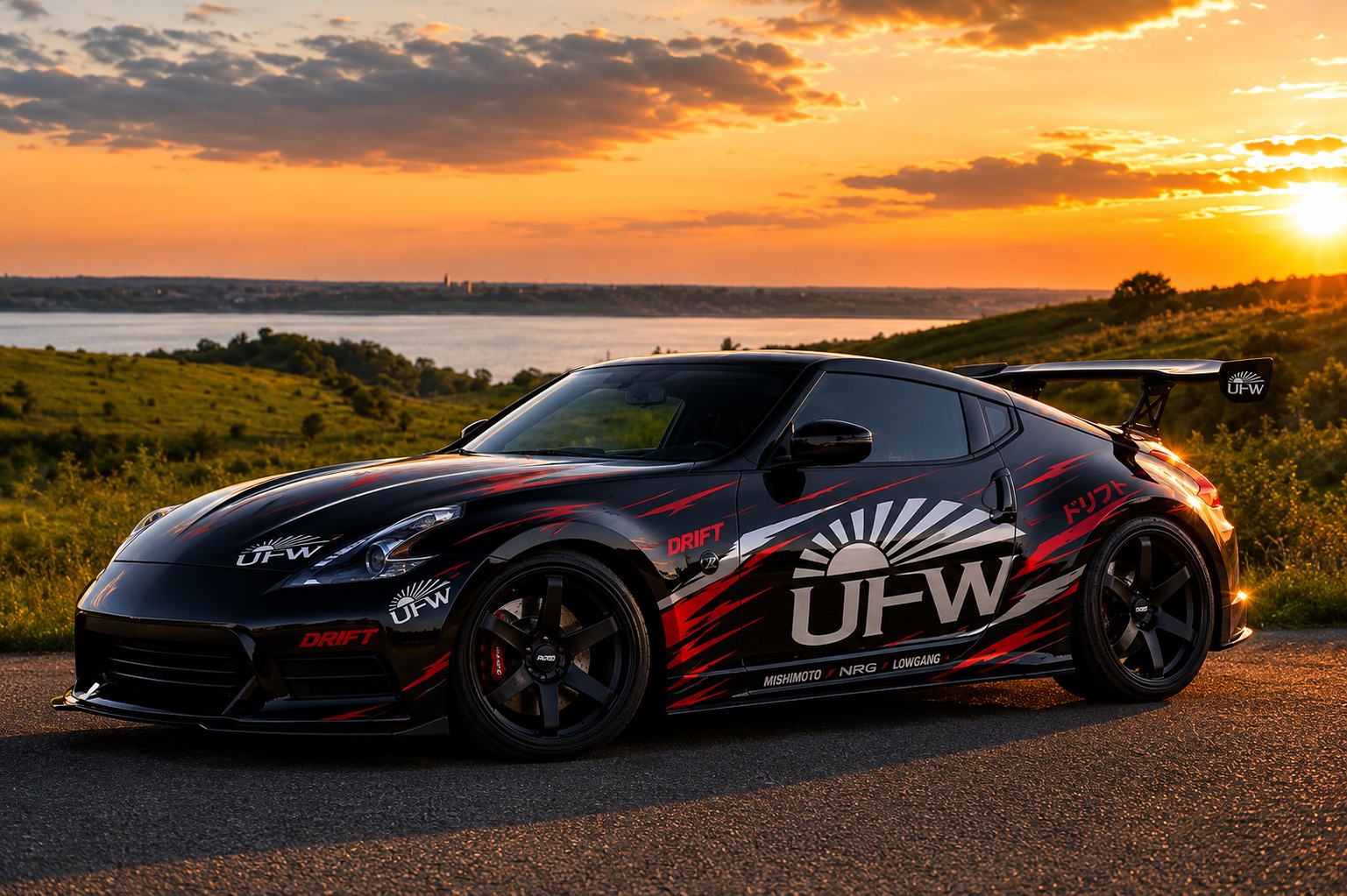 Orange Nissan in the UNDERHOOD WORKSHOP AB bay with hood open for service
